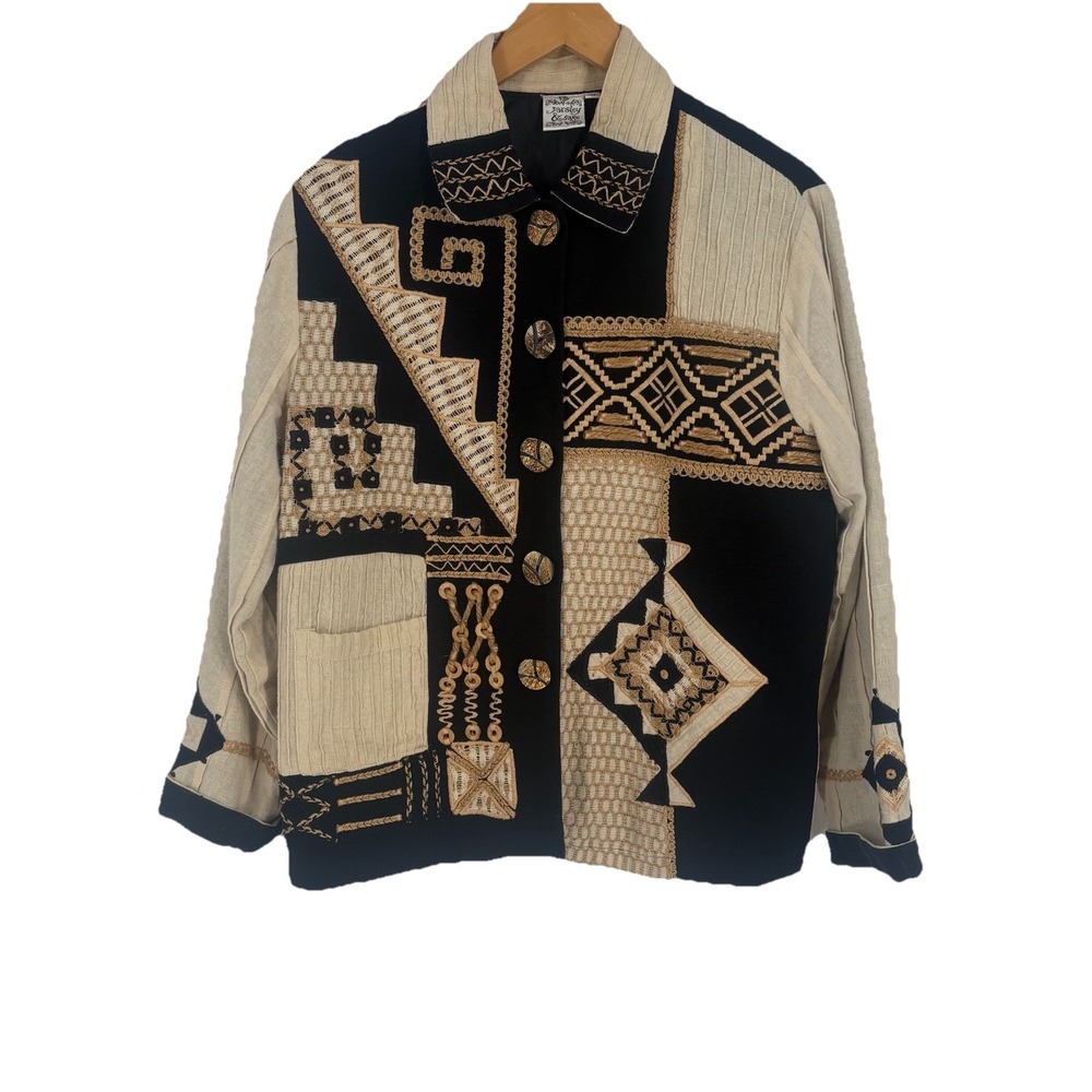 Parsley & Sage Women Woven Jacket Medium Embroidered Beaded Eclectic Art to Wear